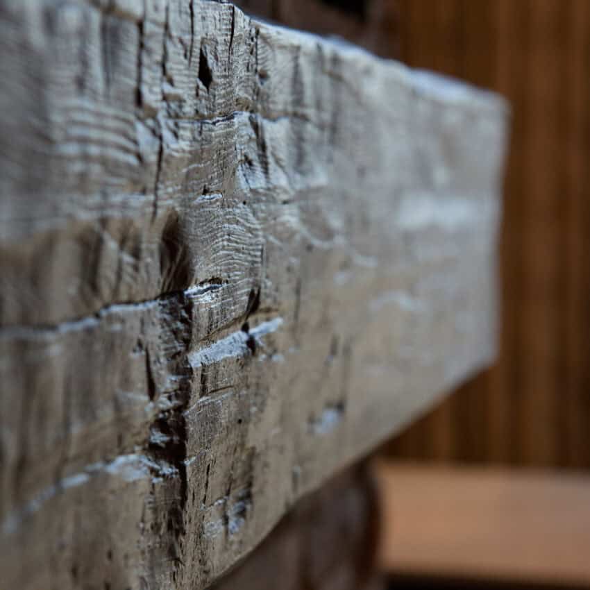 Close-up of a wood mantel