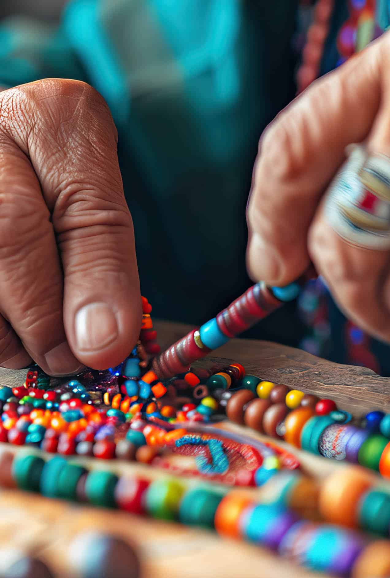 Choctaw doing beadwork