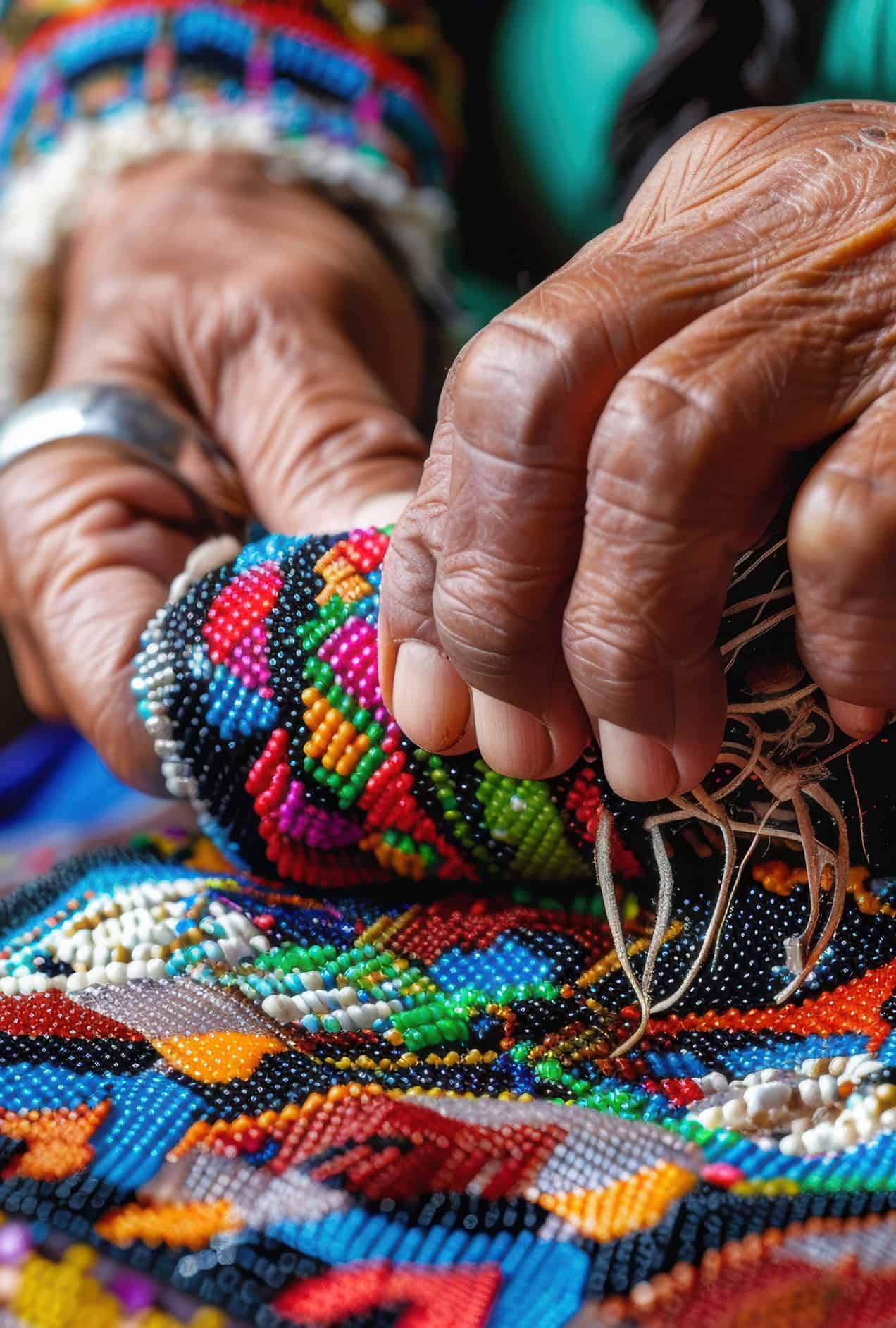 Choctaw doing colorful beadwork