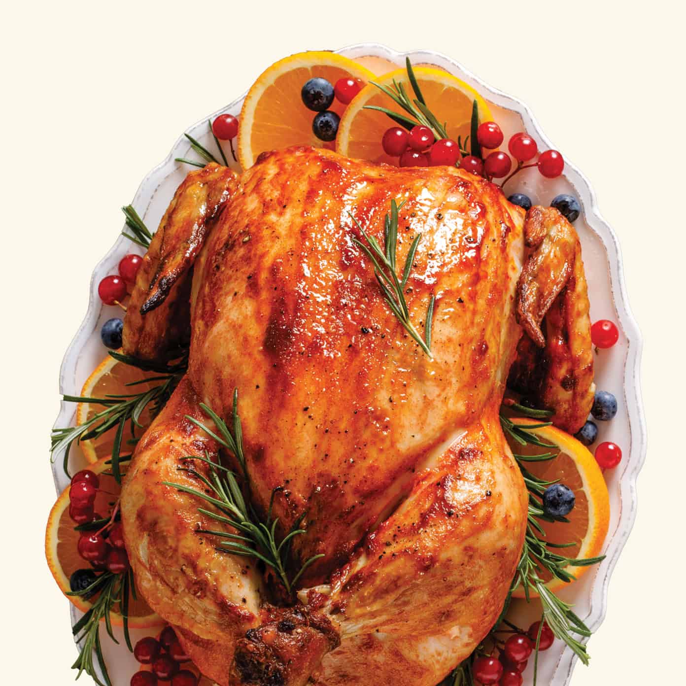 Platter with a roasted turkey