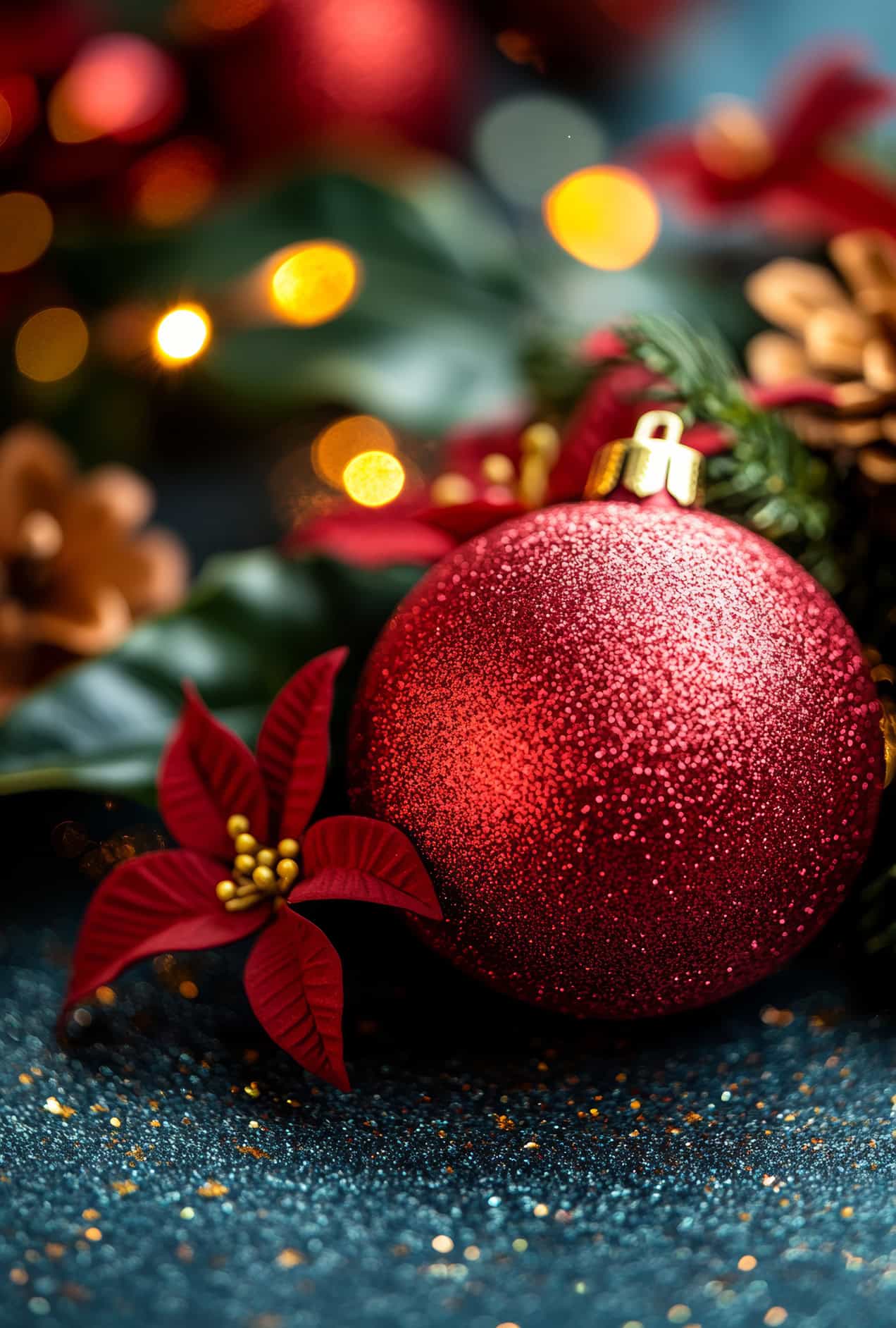 Poinsettia and Christmas ornament